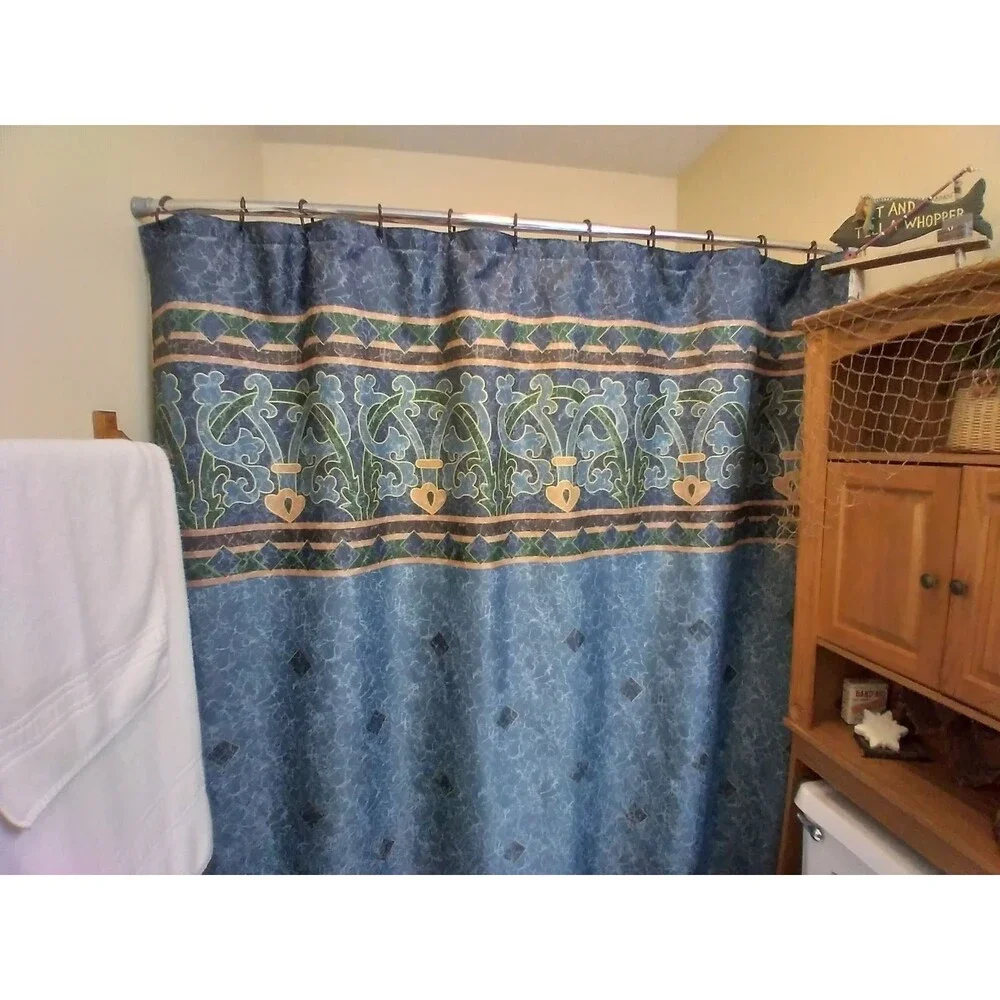 Heavy Weight Blue Fabric Shower Curtain